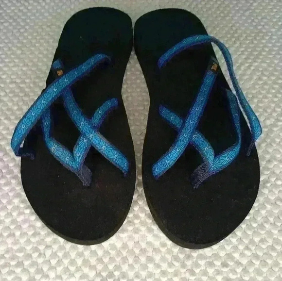 Teva Multi Strap Padded Sole Slip on Sandals Black and Blue. Size 10. Previously - Picture 2 of 11